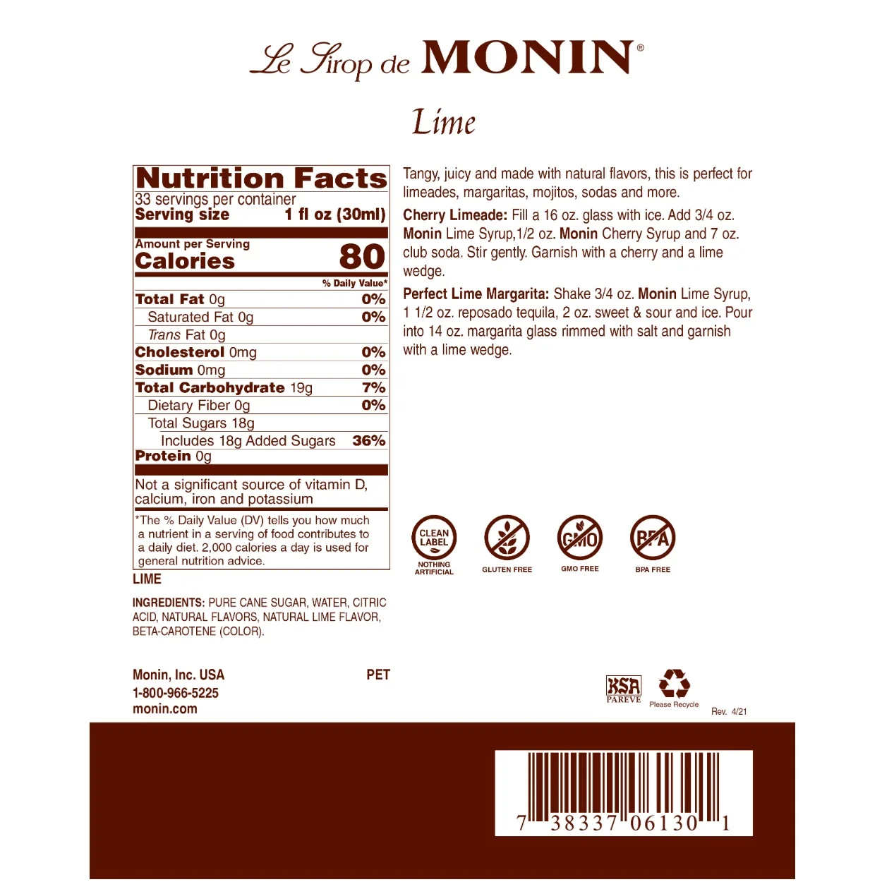 Monin Lime Syrup - Image 2