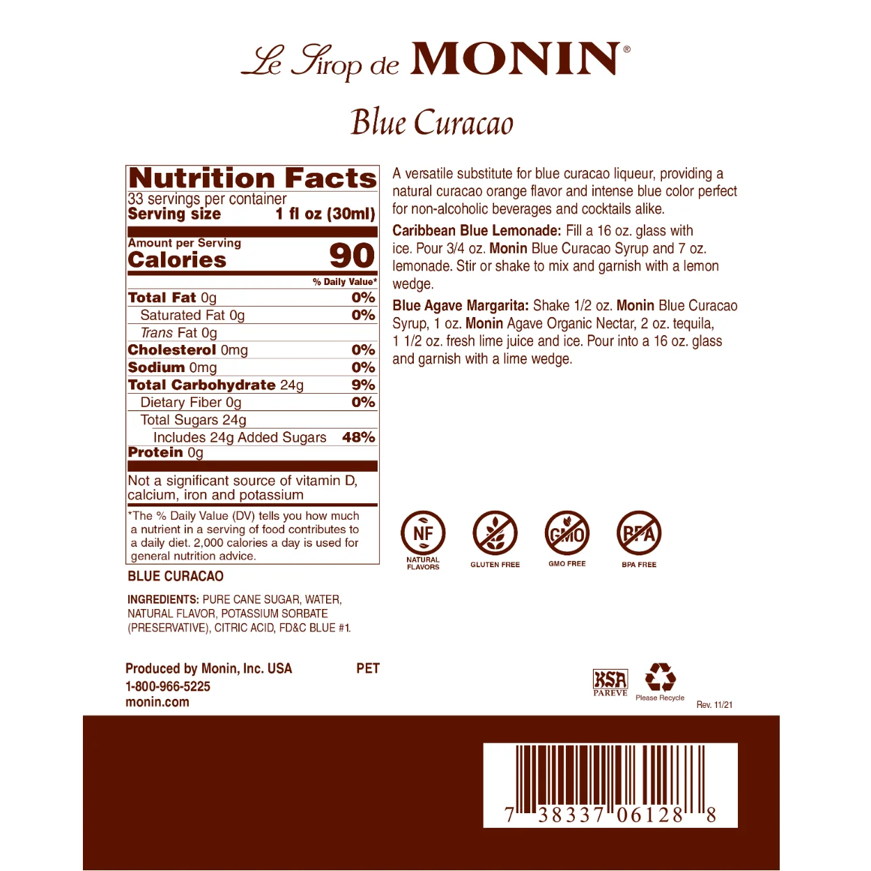 Monin Blue Curacao Syrup - Image 2