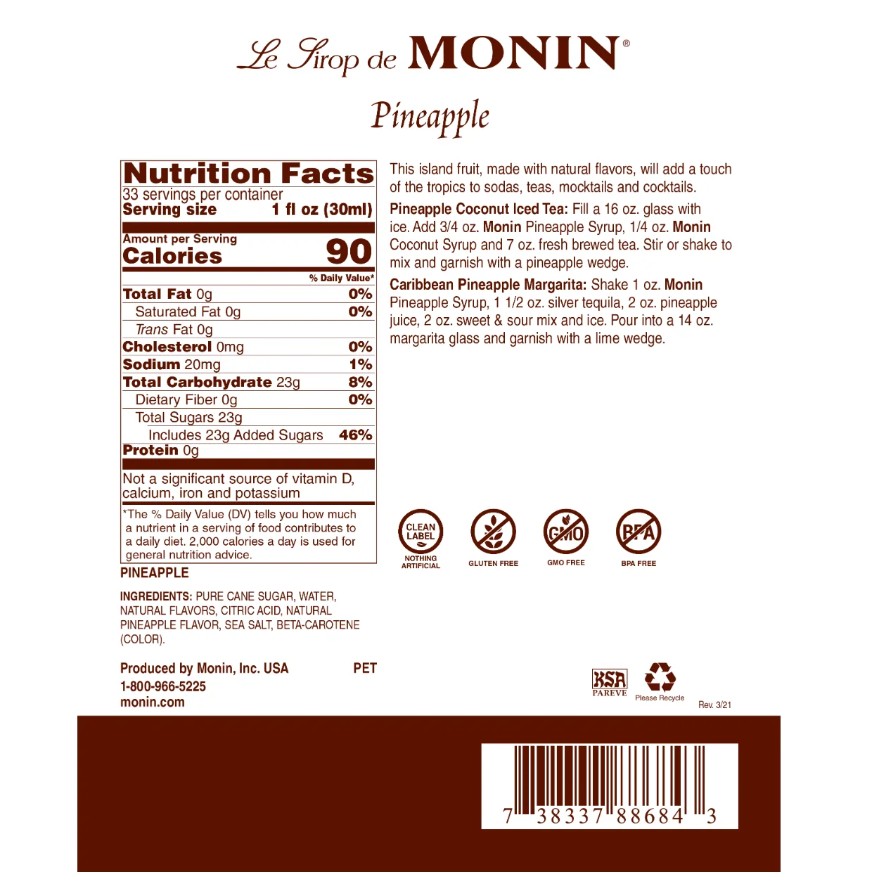 Monin Pineapple Syrup - Image 2